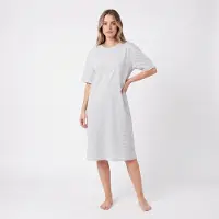 Fine woman Nachthemd - Slaapkleed - Pyjama - Grijs - Gestreept - Katoen - Maat L