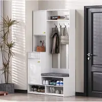 HAUSS SPOLE Schoenenkast - Halmeubel Met Zitbank En 4 Haken - Met Deuren En Laden Voor Gang En Entree - MDF - 100x35x180 Cm - Wit