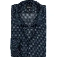 HUGO BOSS BOSS Joe regular fit overhemd - popeline - donkerblauw mini dessin - Strijkvriendelijk - Boordmaat: 41 (EU maat: L)