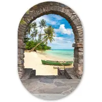 MuchoWow Muurovaal 40x60 cm - Ovale wanddecoratie Strand - Palm - Doorkijk - Zee - Kano - Ovalen schilderij - Muurdecoratie woonkamer - Kamer decoratie - Schilderijen - Wandcirkel