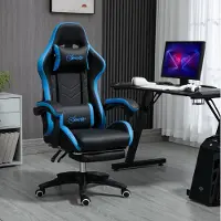 STILVORA Gaming Bureaustoel 65 Cm - Verstelbare Lendensteun En Hoofdsteun - Voor Gaming En Lang Werken - Kunstleer - Zwart Blauw