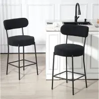 STILVORA Barkruk Set Van 2 - Met Rugleuning En Voetsteun - Voor Keuken En Bar - Stoffen Zitting - Zwart