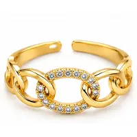 Cilla Jewels Goudkleurige Verstelbare Damesring met Ovale Schakels en Witte Zirkonia