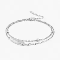 LGT JWLS Zilverkleurige Damesarmband van Edelstaal met Dubbele Ketting en Veer