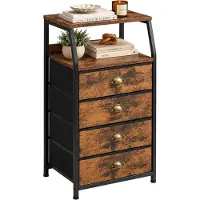 Relaxdays Kommode, hoogte x breedte x diepte: 84,5 x 40 x 29 cm, 4 lades, metaal, MDF, geschikt voor hal of slaapkamer, stoffen kommode, bruin/zwart