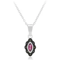 Cavill - Zilveren Halsketting 925 Sterling Zilver - Rhodoliet 0,27 ct Marquise & 8 Marcasiet Rond 0,04 ct - Elegant Dames 45,5 cm