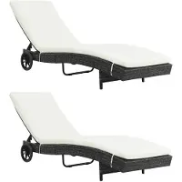 vidaXL Ligbedden 2 st met wielen en kussens poly rattan zwart