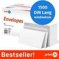 Print24 NIEUW: Enveloppen zonder venster, DIN Lang, onbedrukt, 1500 stuks