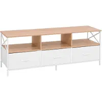 Relaxdays TV-meubel, hoogte x breedte x diepte: 50 x 147 x 40 cm, met 3 lades en opbergruimte, materiaal: MDF, metaal, stof, tv-tafel, naturel/wit