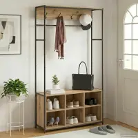 vidaXL Kapstok met schoenenbank Artisanaal eiken 100 x 32 x 180,5 cm