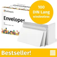 Infowerk NIEUW: Enveloppen zonder venster, DIN Lang, onbedrukt, 100 stuks