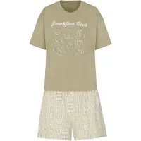 Hunkemoller Korte pyjama olijfgroen / wit