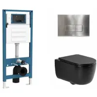 Qeramiq Dely Swirl Toiletset - inbouwreservoir Flush - slim zitting - metaal RVS bedieningsplaat - rechthoekige knoppen - mat zwart SW1026258/SW1448813/SW1000768/SW706195