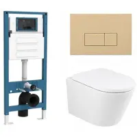 Qeramiq Dely Toiletset - inbouwreservoir Flush - 35mm zitting - kunststof beige bedieningsplaat - rechthoekige knoppen - mat wit SW1026254/SW1448813/SW1000767/SW1102366