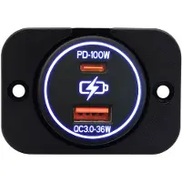 Proride USB-A/USB-C-autolader - 2 poorten - QC3.0 - 136W - Inbouw - 12-24V - Blauw