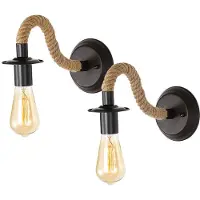Riserva Industriële Retro Wandlamp, Zwarte IJzeren Wandverlichting met Touw, 2‑Stuks, E27 Fitting Zonder Lamp, voor Woonkamer, Slaapkamer, Eetkamer