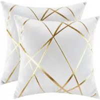Famanu – Set van 2 fluwelen kussenslopen 40 x 40 cm, luxe gouden gestreepte decoratieve hoezen, zacht en stijlvol voor uw bank in woonkamer of slaapkamer