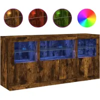 vidaXL Dressoir met LED-verlichting, gerookt eikenhout, 142,5 x 37 x 67 cm