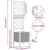 vidaXL Tuin Plantenbak met Irrigatie en Wielen Wit 40 x 40 x 148 cm PP