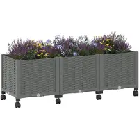 vidaXL Tuin planter met wielen Lichtgrijs 120 x 40 x 44 cm PP