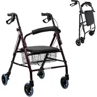 Tyr Rollator - Rollators Binnen en Buiten - Opvouwbare Rollator - Bordeaux - 77cm x 60cm x 93cm