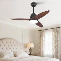 HAUSS SPOLE Ventilator - 42 Inch - Met Verlichting En Omkeerbare Luchtstroom - Massief Hout - Zwart En Donker Walnoot - Woonkamer