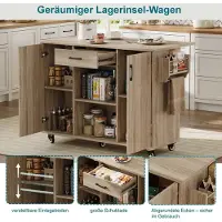 HAUSS SPOLE Keukenkast - Mobiel Keukeneiland Met Opklapbaar Werkblad En Lade - Voor Keuken En Eethoek - MDF - 120 x 43,5 x 92,9 Cm - Naturel