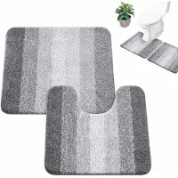 VHV - Badmat set met toiletmat - 2-delig microvezel, absorberend en antislip - grijs voor badkamer
