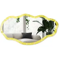 Wallfluent Citroenschijfjes Spiegel - Geel Rechthoekige Spiegel Met Modern Design - Organische Spiegel - Keuken, Woonkamer, Kantoor - Illustratief - 45x90 cm - Totale afmeting 52x97 cm