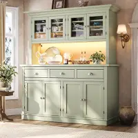 STILVORA Keukenkast - Hoogkast Met Glasdeur En Rgb-ledverlichting - Met Soft-close En Antikantelbeveiliging - Groen - 140x40x180 Cm
