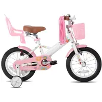 Happiq Kinderfiets – Voor meisjes 2–7 jaar – Met poppenfietszadel, streamers, vlag en nummerplaat – Pink-14 Inch