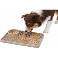 Flamingo Likmat hond - likmat kat - anti schrok likmat - Pengu Rechthoekig Taupe - 2 in 1 voer- en snackmat - silicone met zuignappen - 30,5x20,5cm