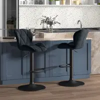 STILVORA Barkruk Set Van 2 - Draaibaar En Hoogte Verstelbaar Met Rugleuning Zonder Armleuningen - Voor Keuken En Bar - Fluweel - Zwart