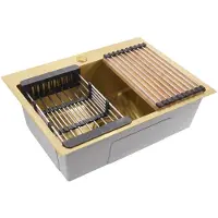 REA Stalen Spoelbak Met Accessoireset 3-delig Liam Brush Gold Zwarte accessoires