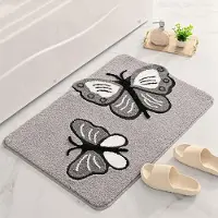 Snq Badmat met Vlinderpatroon - Antislip en Absorberend - Zachte Microvezel - Wasbaar - 40x60 cm - Grijs