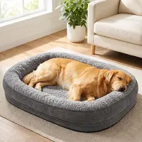 Famanu Orthopedisch hondenbed voor grote honden, 107x81 cm, met een neksteun aan alle vier de zijden