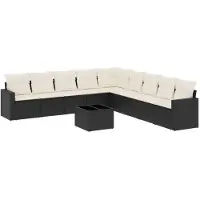 vidaXL 10-delige Loungeset met kussens poly rattan zwart