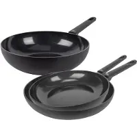 Cookinglife Pannenset Black Cera 3-delig - Wokpan ø 28 cm + Koekenpan ø 24 & 28 cm - geschikt voor alle warmtebronnen - keramische anti-aanbaklaag