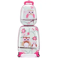 Costway kinderkoffer, Roze uil, 12"+16", kinderkoffer