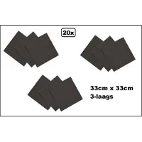 Wefiesta 20 stuks Servetten zwart 33cm x 33cm - 3 laags - Cocktail servet diner eten knoeien restaurant BBQ thema feest verjaardag feest