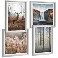 Coloray 4-Delige Schilderij Set - Boslandschappen Wilde Natuur Herten - 40 x 40 cm En 40 x 60 cm - Wanddecoratie - Schilderijen Set - Kantoor
