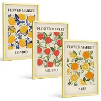 Coloray 3-Delige Schilderij Set - Bloemenposters Parijs Londen - 40 x 40 cm En 40 x 60 cm - Stijlvolle Muurdecoratie - Slaapkamer - Wanddecoratie