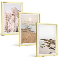 Coloray 3-Delige Schilderij Set - Strandgras, Golven En Zeestenen, Boho - 40 x 40 cm En 40 x 60 cm - Wanddecoratie - Moderne Interieurdecoratie - Muurdecoratie