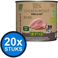 BF Petfood 20x Biofood - Organic hond&kat 100% kippenvlees blik 200gr - Hondenvoer Natvoer - 200 g