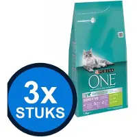 Purina One 3x - Adult Sensitive Kalkoen - Kattenvoer Droogvoer - 1,5 kg