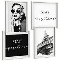 Coloray 4-Delige Schilderij Set - Portretten Franse Eiffeltoren Inspirerende Slogans - 40 x 40 En 40 x 60 - Decoratieve Schilderijen - Woonkamer - Interieur - Muurdecoratie