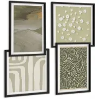 Coloray 4-Delige Schilderij Set - Golvende En Abstracte Patronen Met Boho-Bloemen - 40 x 40 cm En 40 x 60 cm - Stijlvolle Muurdecoratie - Slaapkamer - Woonkamer Decoratie