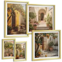 Coloray 5-Delige Schilderij Set - Charmante Straatjes Tussen Sinaasappelbomen - 50 x 50 cm, 20 x 30 cm En 40 x 60 cm - Wanddecoratie - Woonkamer Decoratie