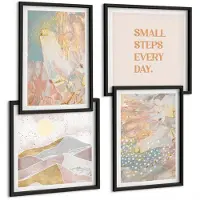 Coloray 4-Delige Schilderij Set - Abstracte Patronen In Pastelkleuren En Textuur - 40 x 40 cm En 40 x 60 cm - Decoratieve Muurdecoratie - Slaapkamer - Wanddecoratie