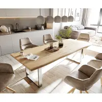 DELIFE Eettafel Edge 260x100x2,5-3 eiken natuur roestvrijstaal smal Live-Edge